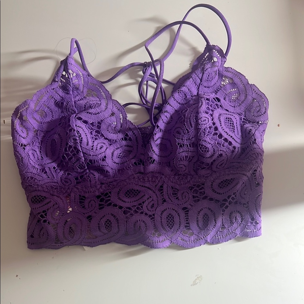 PINK Victoria's Secret Purple Lace Longline Bra